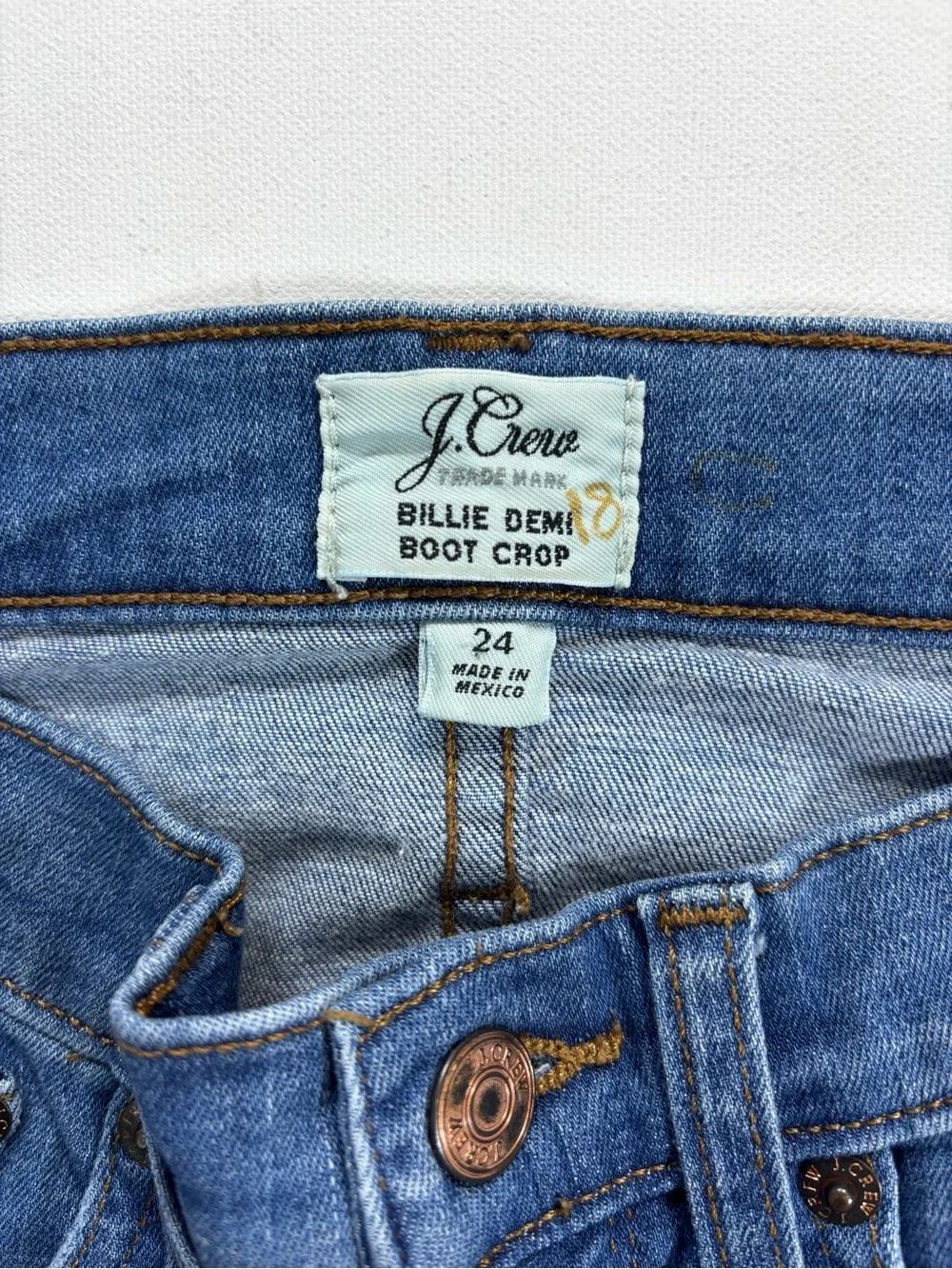 J. Crew Dark Blue Denim Boot Crop Jeans with Navy Star Accents